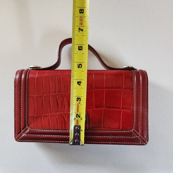 Brighton Red Leather Top Woven Handle Croc Embossed Hand Carry Clutch Purse 90s - Picture 9 of 10